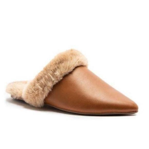 Faux Fur Lined Pointed Toe Mules in Off White - Picture 6 of 6